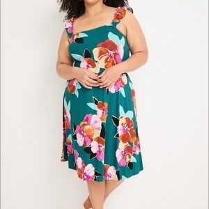 Maurices Teal Ruffle Strap Sleeveless Floral Midi Plus Size Summer Dress 2X